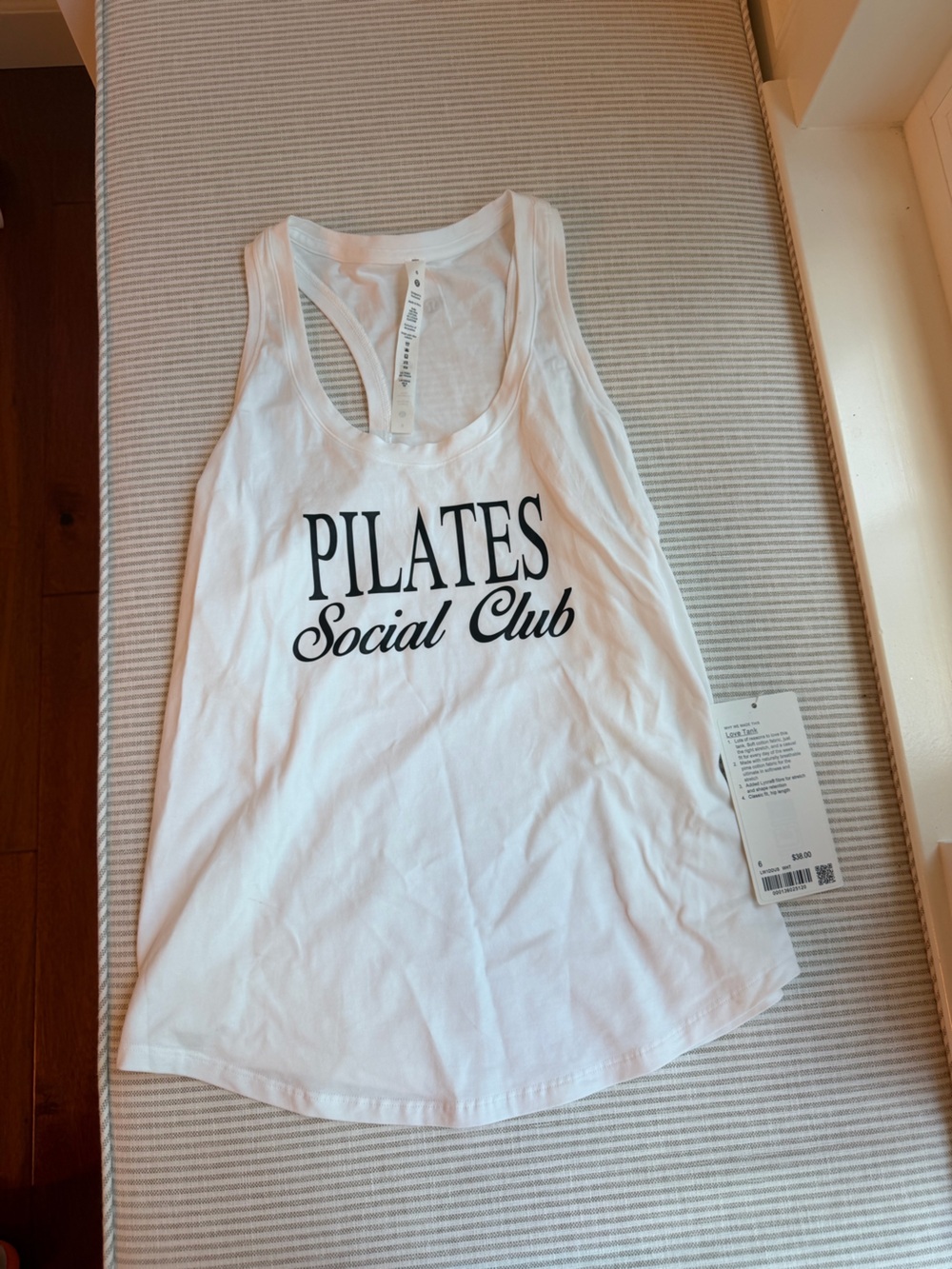 lululemon athletica White Love Tank Top with Black "PILATES Social Club" NWT